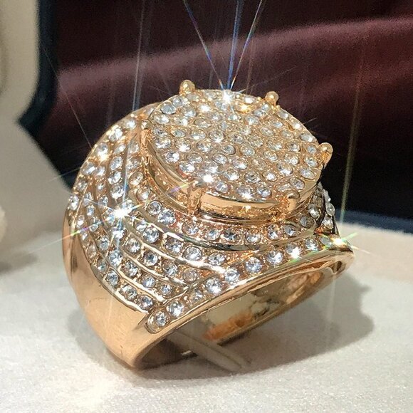 💍Noble Gold Plated Zircon Filled Fashion Chunky Luxury Ring for Men, UNVN12240 - Picture 1 of 9